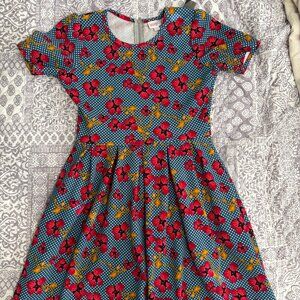 LuLaRoe Ana Red White Polka Dots Gold Floral Maxi Dress Medium